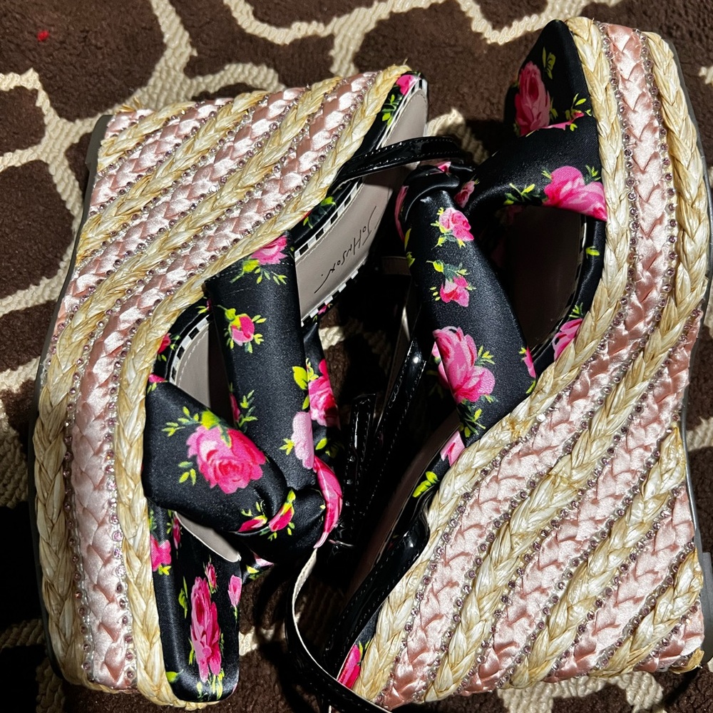 Betsey Johnson Black and Pink Floral Espadrilles